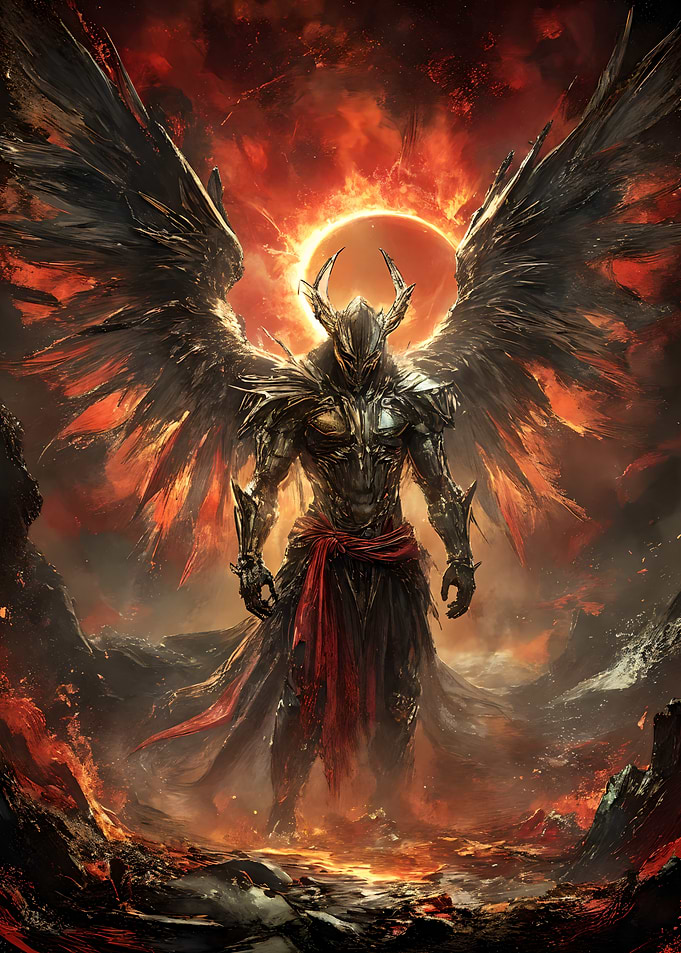 Demonic Angel in Fiery Landscape