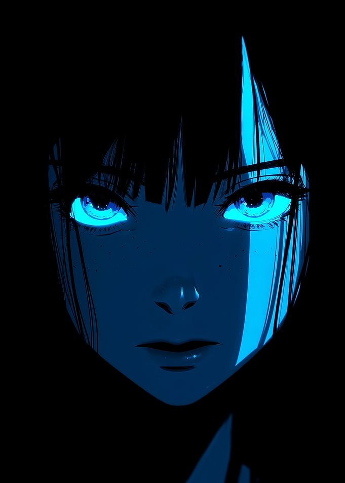 Anime Girl with Glowing Blue Eyes