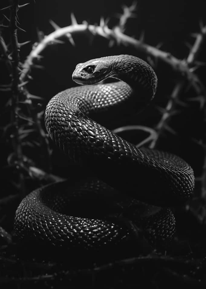Black and White Snake in Thorns