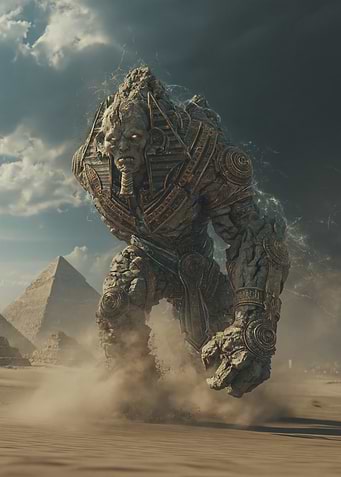 Egyptian Stone Golem and Pyramids