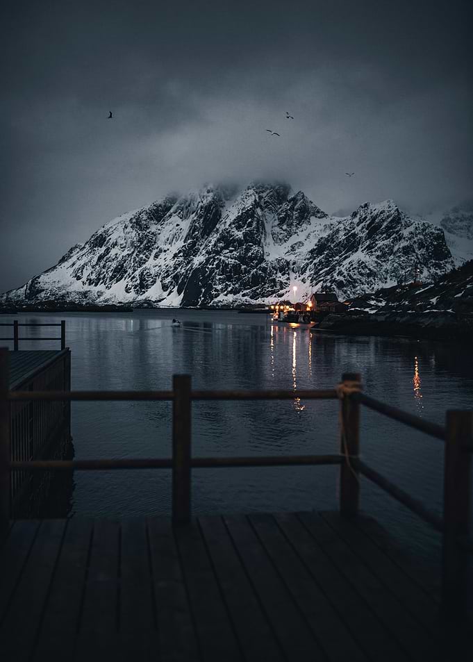 Snowy Mountain Landscape at Dusk