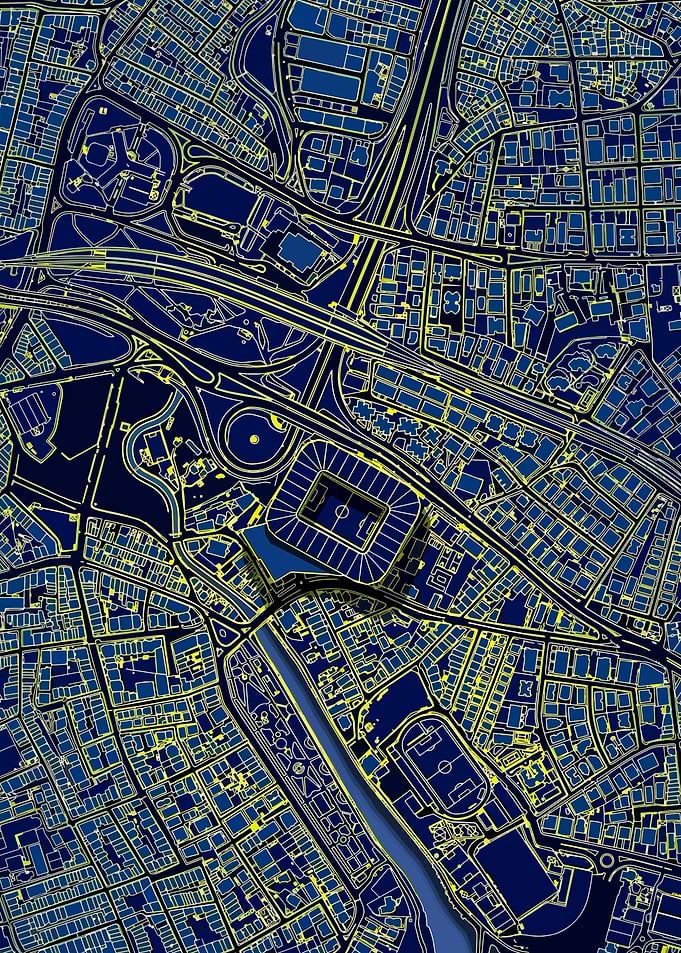 Stylized City Map with Stadium