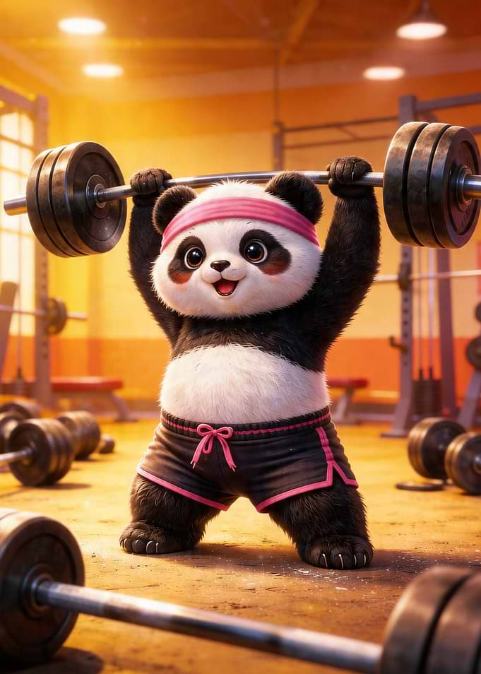 Cute Panda Lifting Weights