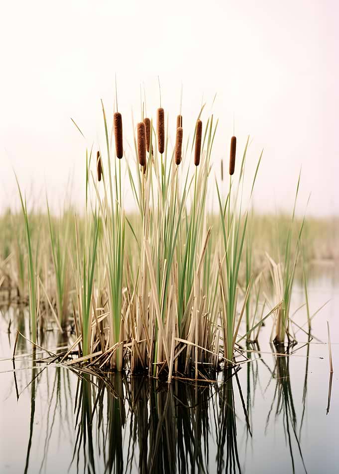 Cattails in calm water