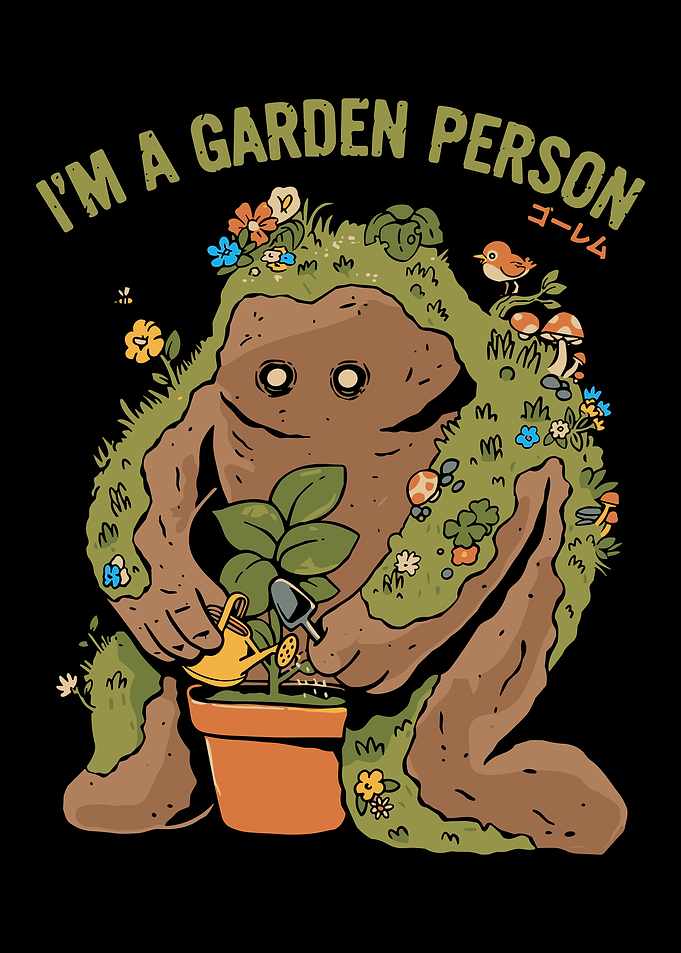 Cute Forest Golem Gardening – Whimsical Cottagecore Nature Fantasy Poster