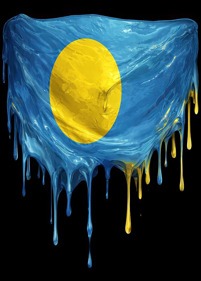 Palau Flag Dripping Paint