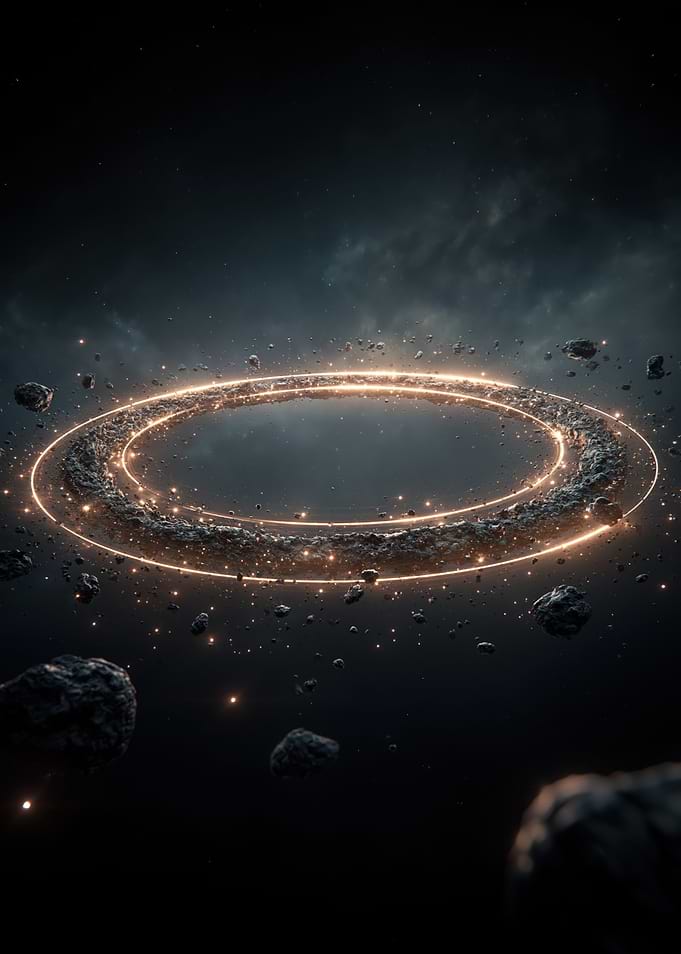 Glowing Ring of Asteroids in Space