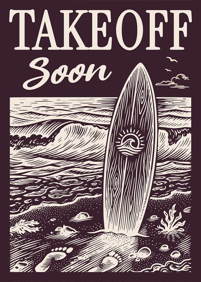 Surfboard Beach Waves Vintage Engraving Coastal Poster Ocean Surf Wall Art