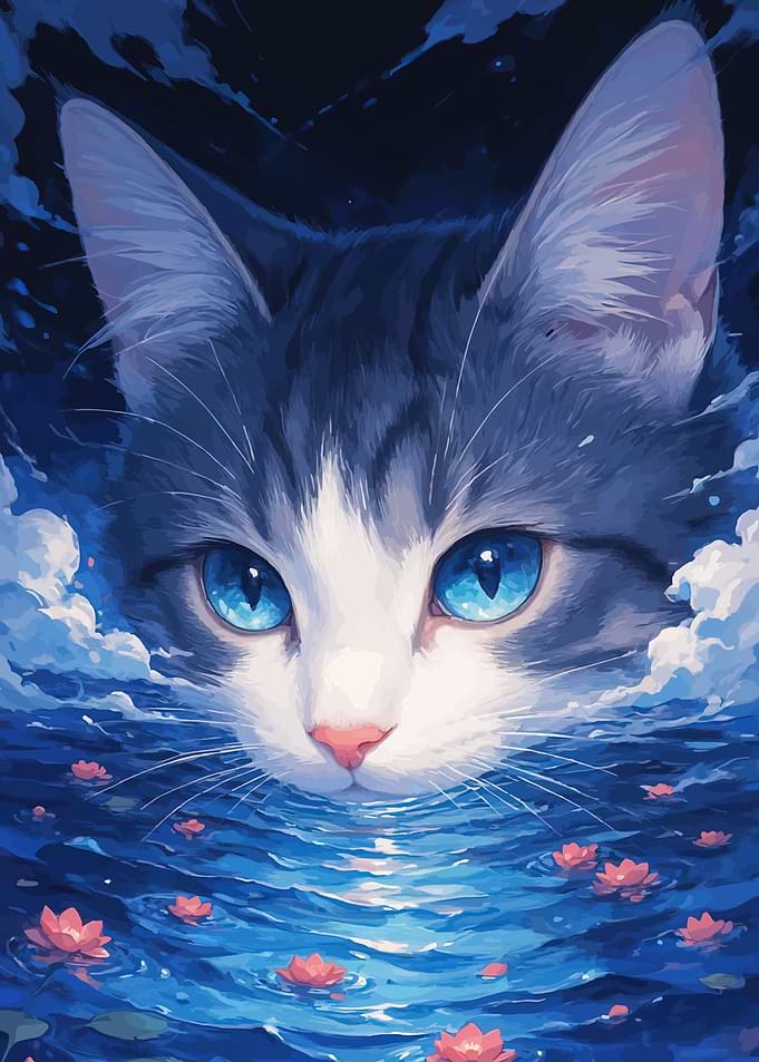 Cat in a Lotus Pond