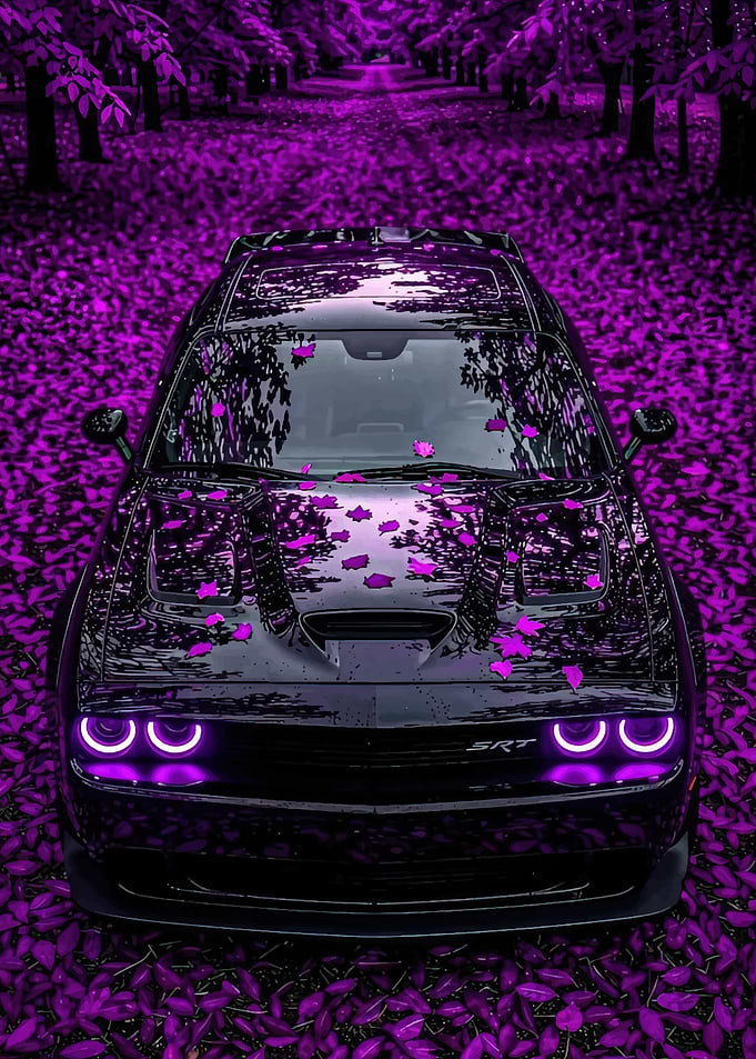 Purple Dodge Challenger SRT in Autumn Leaves
