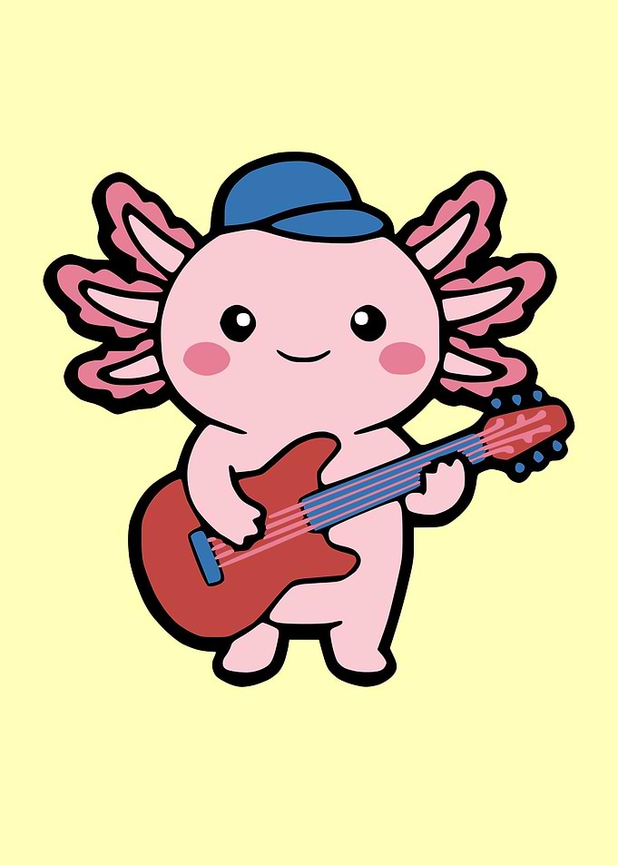 Cute Axolotl Playing Guitar