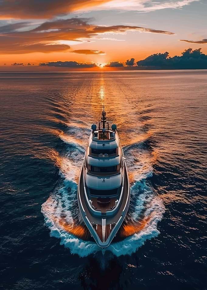 Luxury Yacht Sailing at Sunset