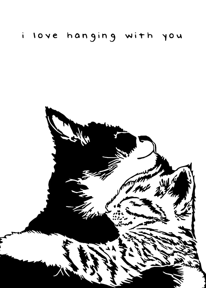 Two Cats Hugging with Text