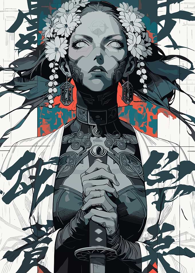 Cyberpunk Samurai Woman with Sword