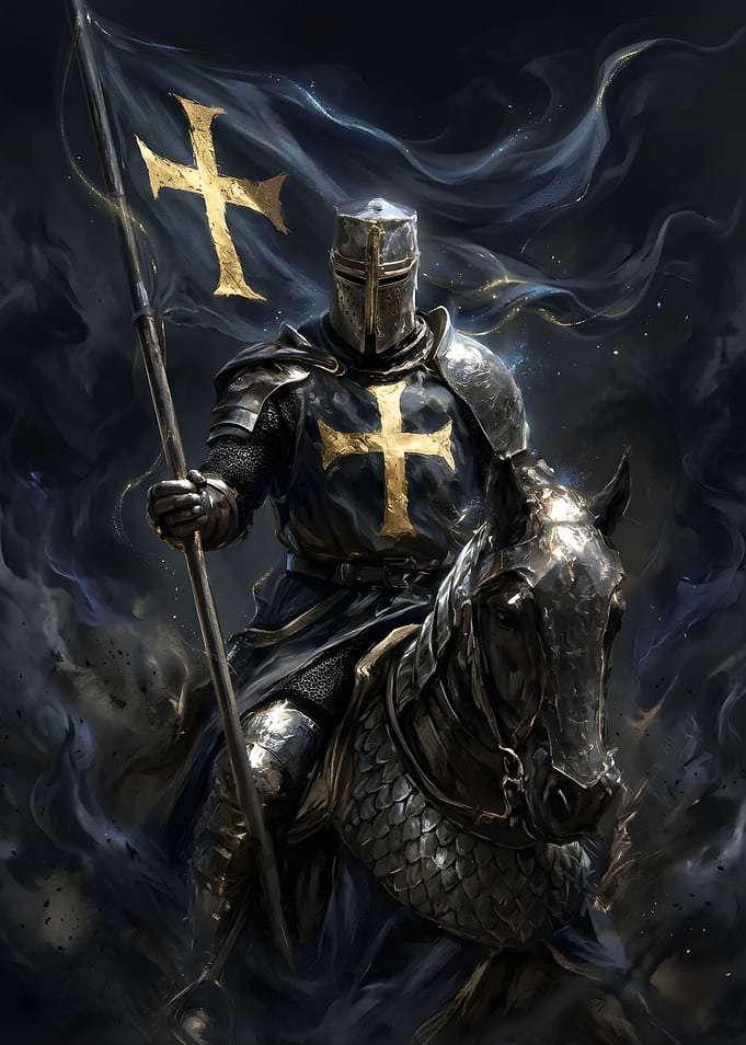 Crusader Knight on Horse with Flag