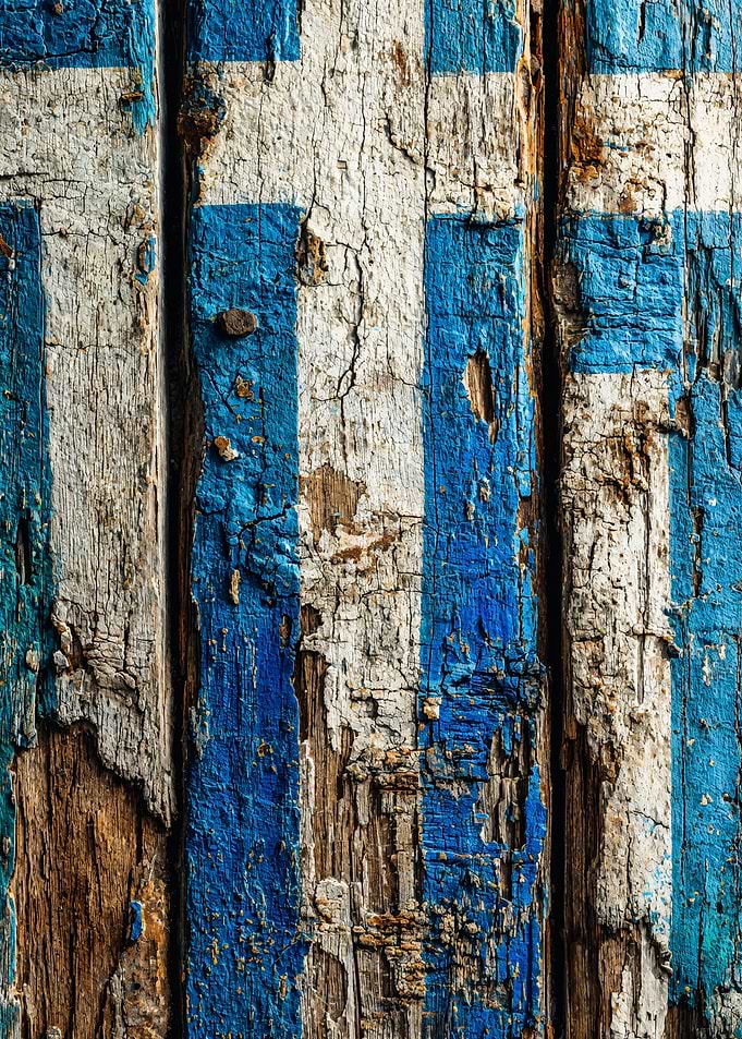Rustic Greece Flag Wood Texture