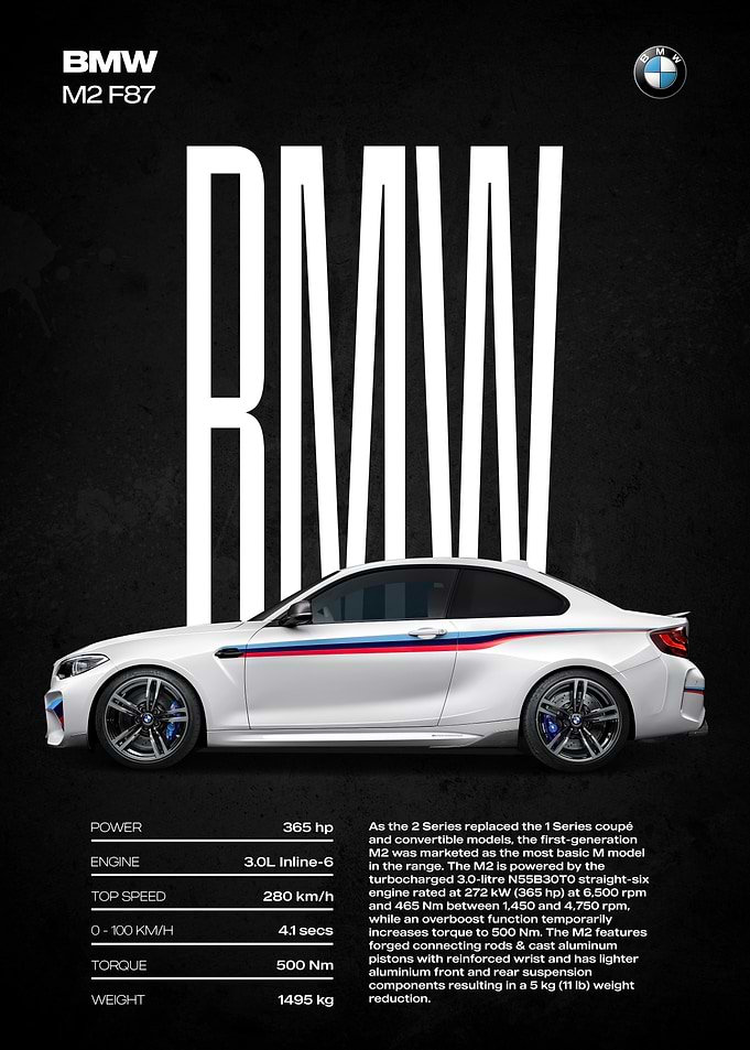 BMW M2 F87 Car Poster
