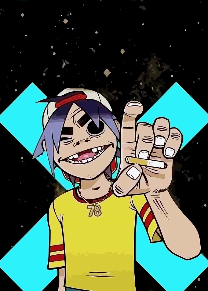 2-D holding a cigarette