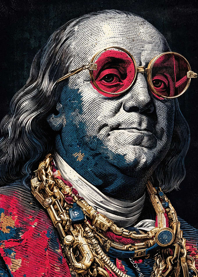 Benjamin Franklin with Sunglasses and Gold Chain