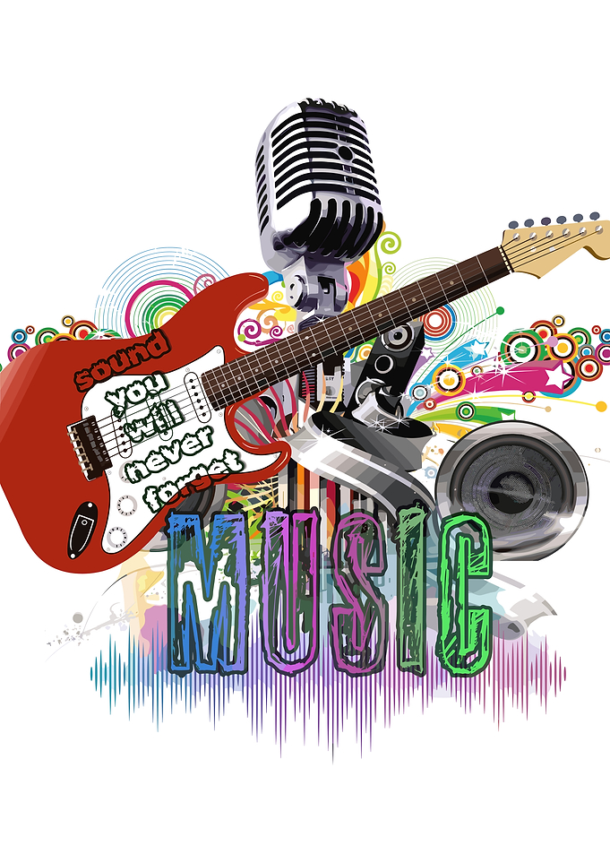 Music Collage with Guitar and Microphone