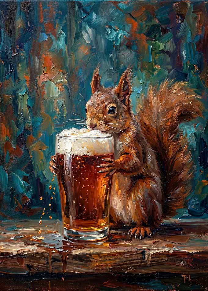 Squirrel Enjoying a Pint of Beer