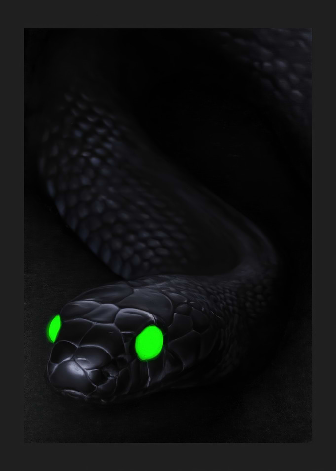 Black Snake with Glowing Green Eyes