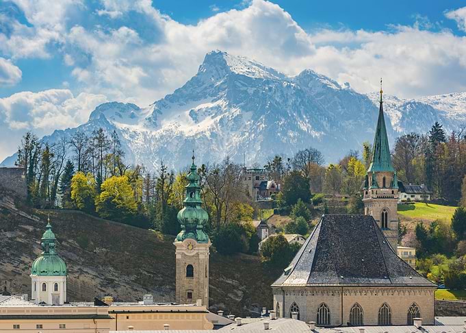 Salzburg cityscape with mountains
