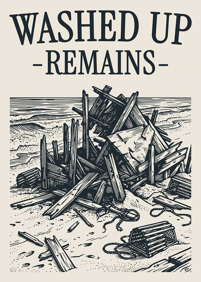 Beach Debris Driftwood Vintage Engraving Coastal Poster Ocean Shore Remains Wall Art