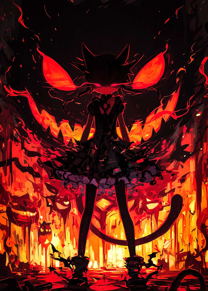 Fiery Cat Girl in Dark Fantasy