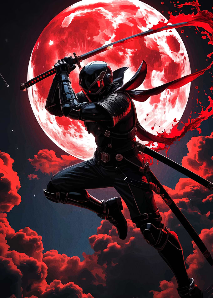 Ninja in front of a Blood Moon