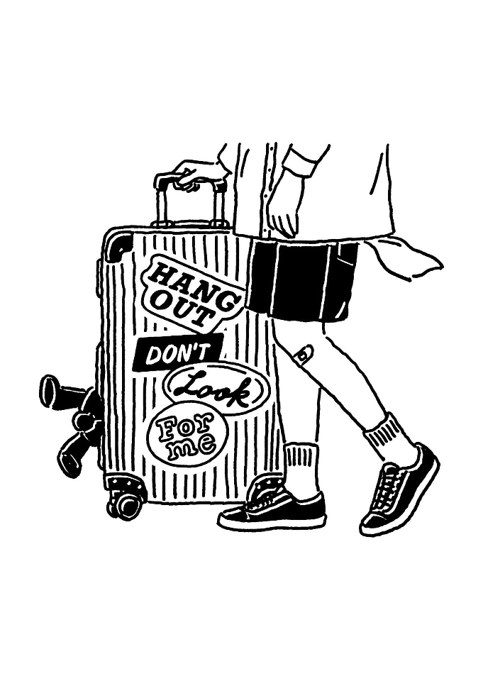 Person with a suitcase and stickers