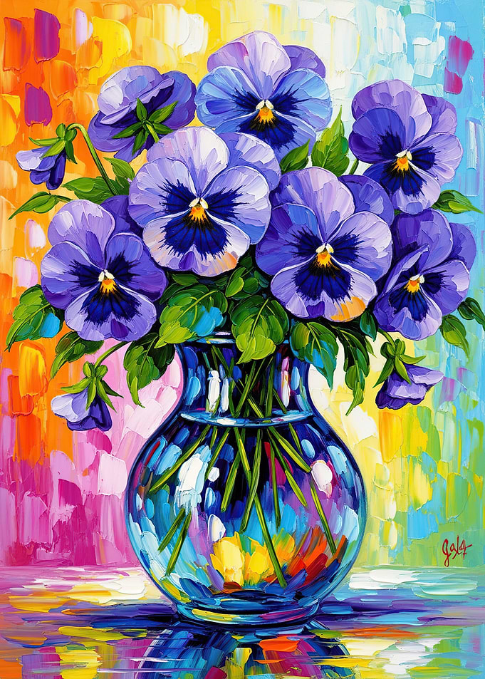 Vase of Purple Pansies