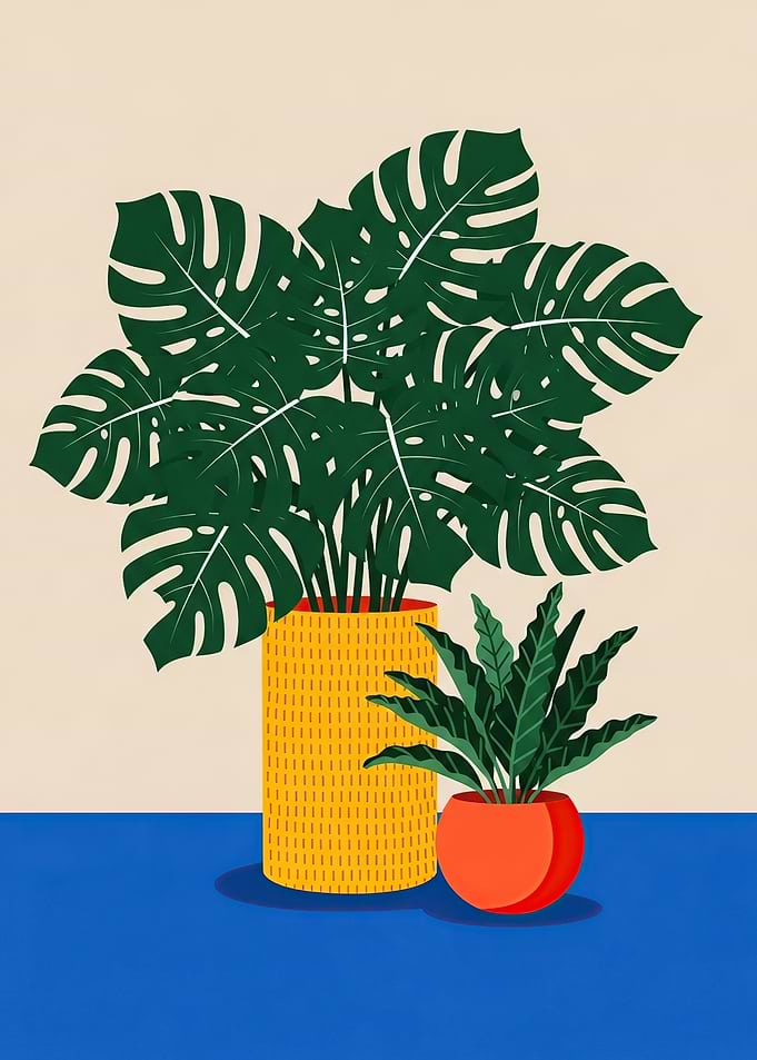 Monstera and Bird's Nest Fern