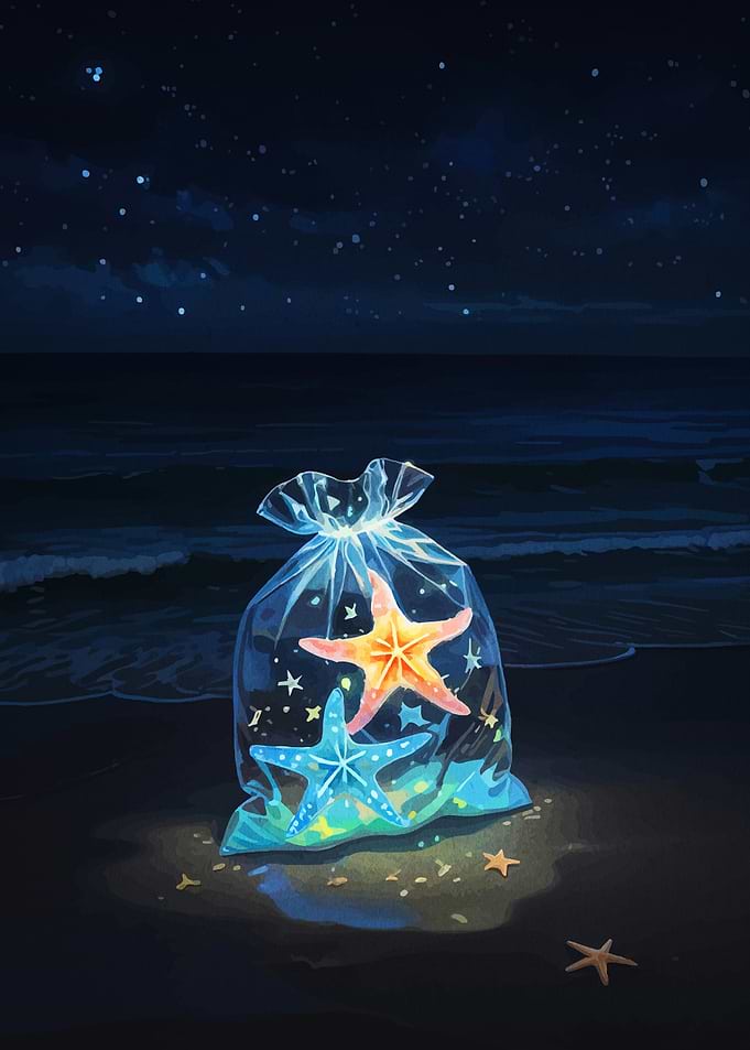 Starfish in a Bag at Night
