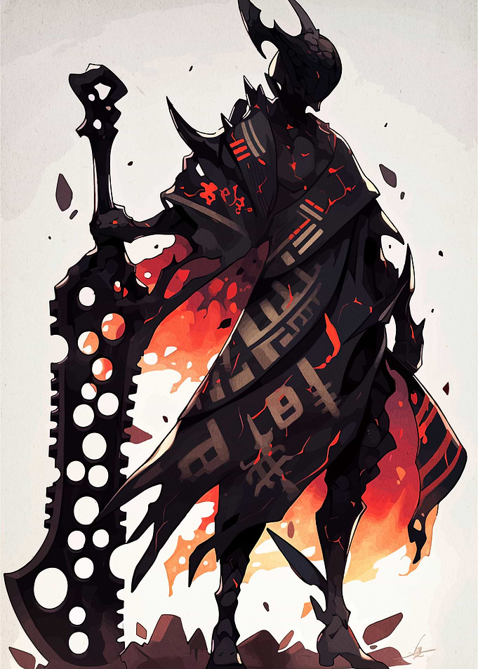 Dark Warrior with Fiery Accents