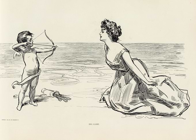 Cupid Aims at a Woman on the Beach