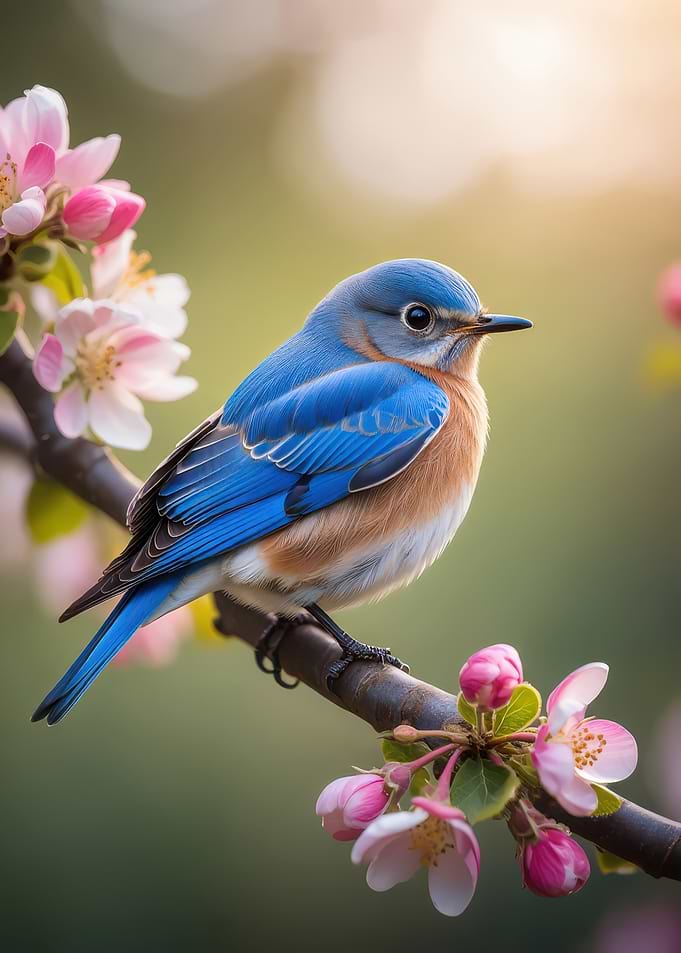 Bluebird on a blooming branch