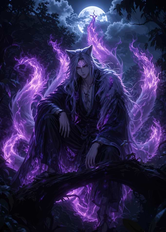 Mystical Fox Spirit Under the Moon