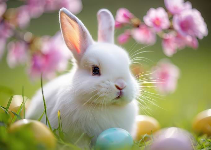 Easter Bunny with Eggs and Flowers