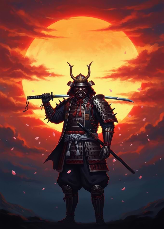 Samurai Warrior Under a Blood Moon