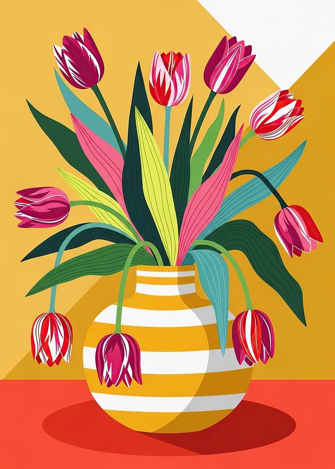 Vase of Colorful Tulips