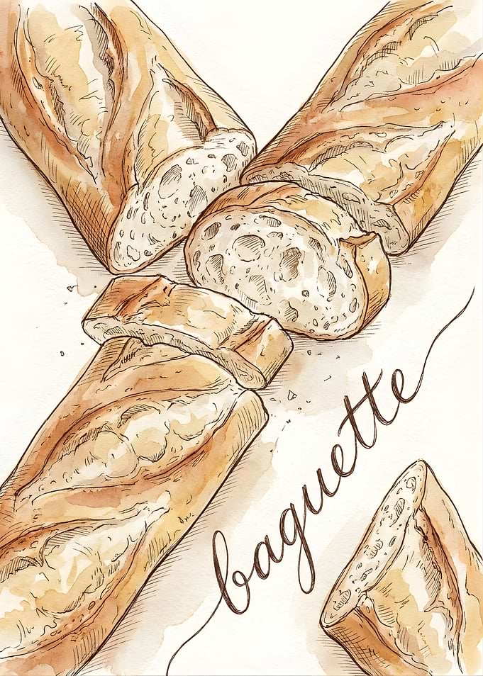 Watercolor Baguette Illustration