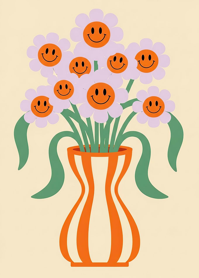 Happy Smiley Face Flowers in a Vase
