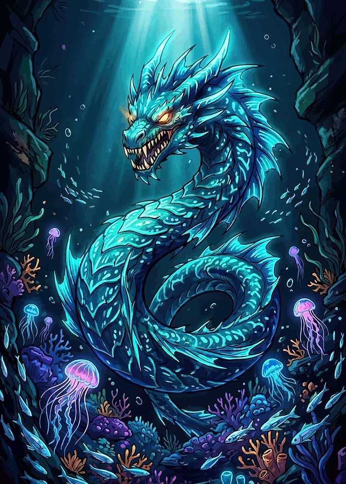 Underwater Dragon and Jellyfish