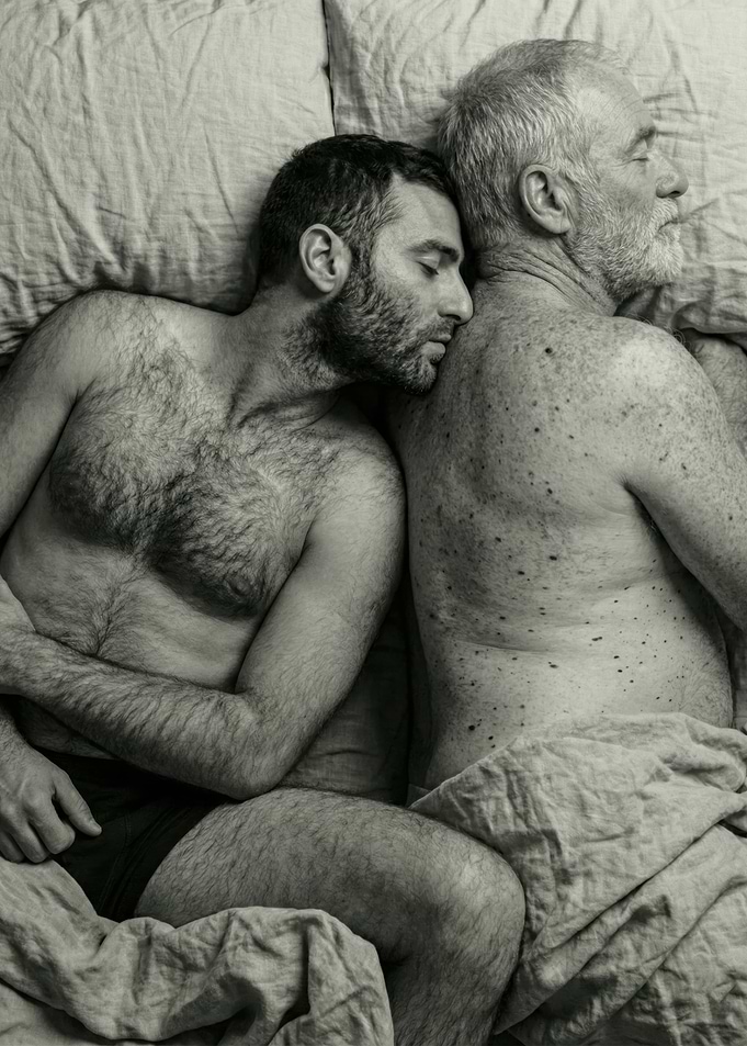 Monochrome Portrait Two Men Sleeping
