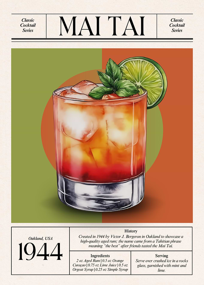 Vintage Mai Tai Cocktail – Classic 1944 Tiki Elegance