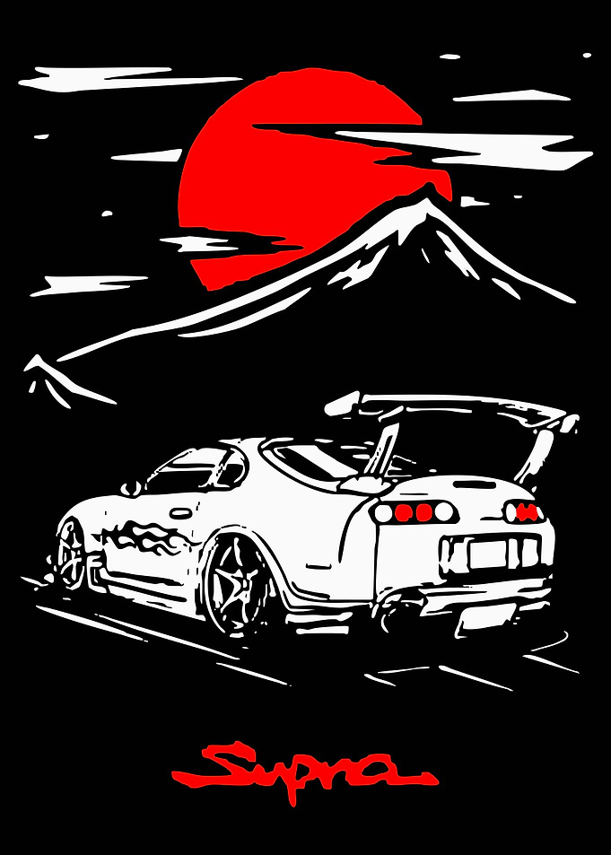 White Supra with Red Sun and Mountains