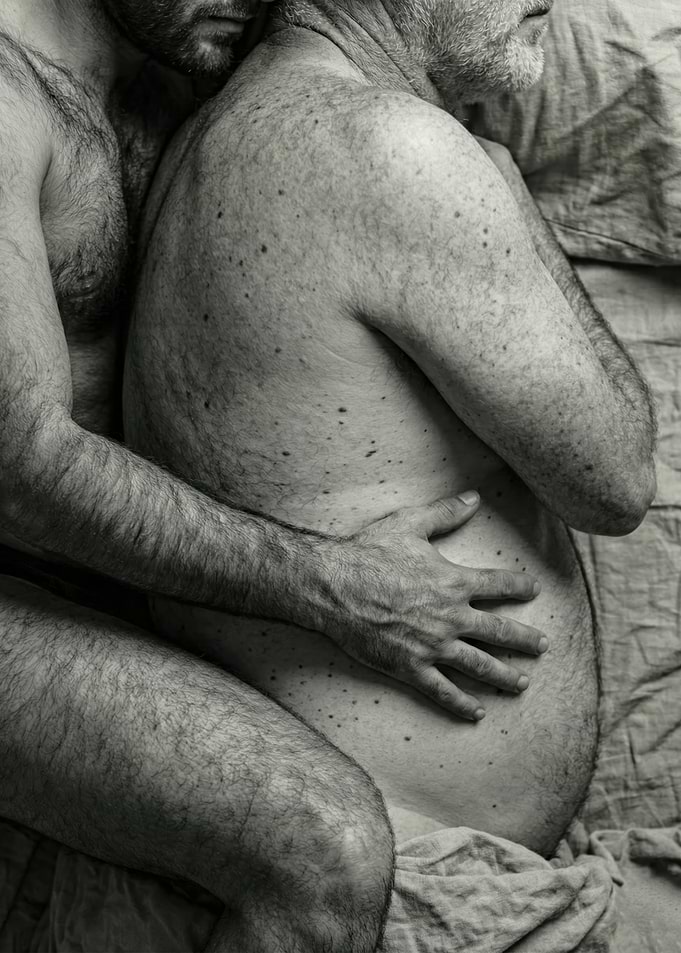 Monochrome Close Up Men Hugging