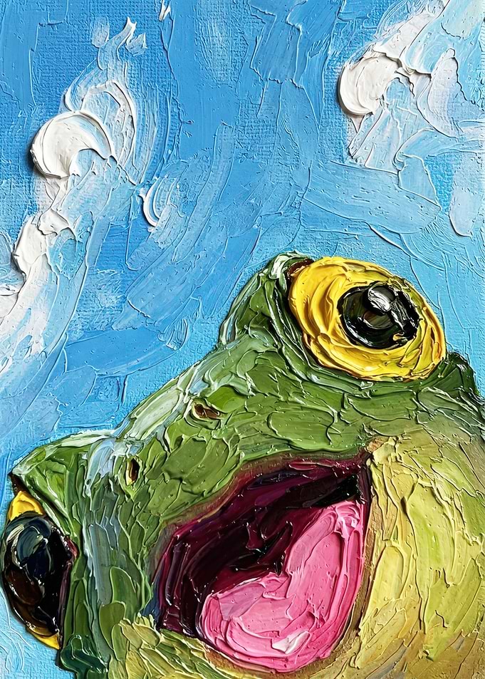 Close-up of a happy frog painting