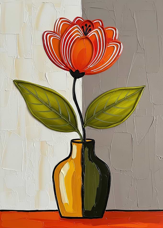 Textured Orange Flower in a Two-Toned Vase